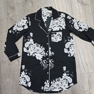 Natori Black and White Floral  Sleep Shirt-dress